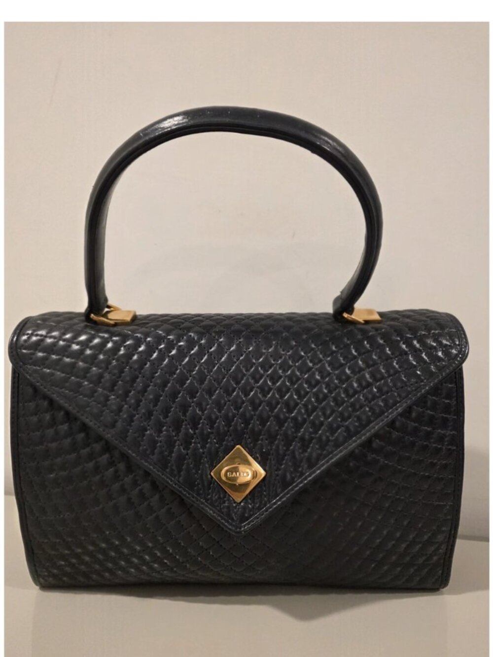 Vintage Bally Quilted Leather Top Handle Bag Hand-Restored Dark Navy Blue
